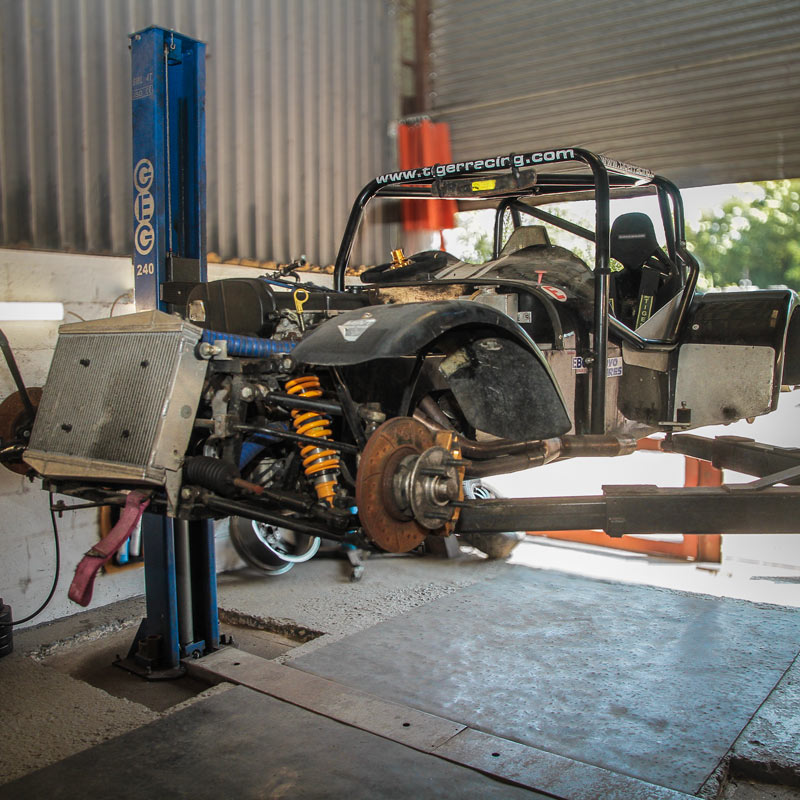Racecar being prepared in the Kent Motorsport workshop