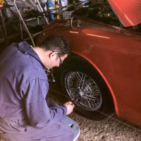 Yaser working on the Jaguar Mk2 suspension set up